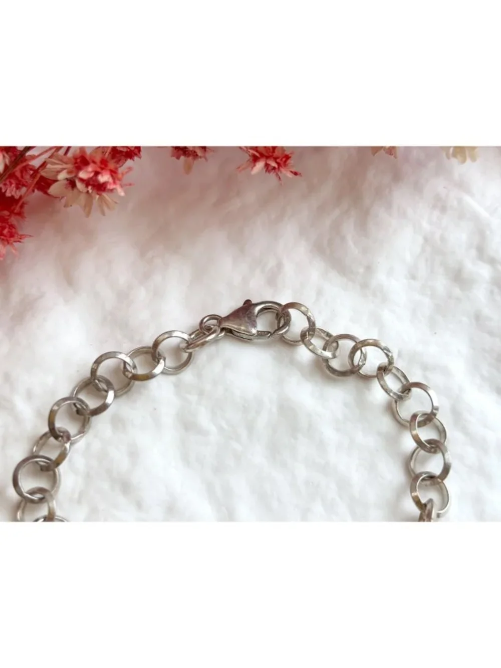 Triple Blooming Rosebud Floral Vintage Sterling Silver 925 Bracelet - 7.5